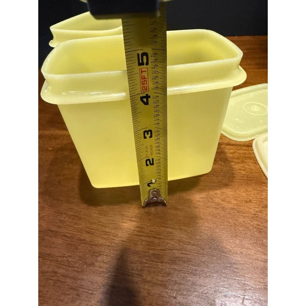 Lot of 2 Tupperware Vintage Shelf Saver Rectangle Small Container Yellow 1243-8.